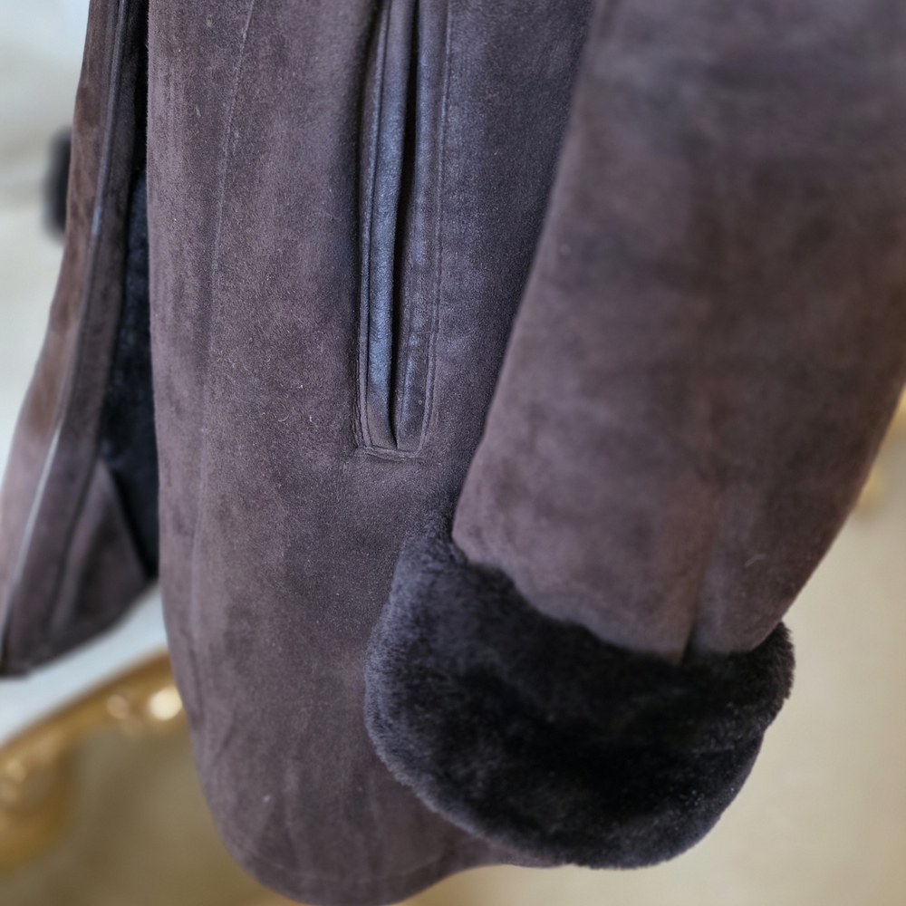 Dark Mocha Brown 100% Genuine European Sheepskin Shearling Leather Jacket - Picture 3 of 14